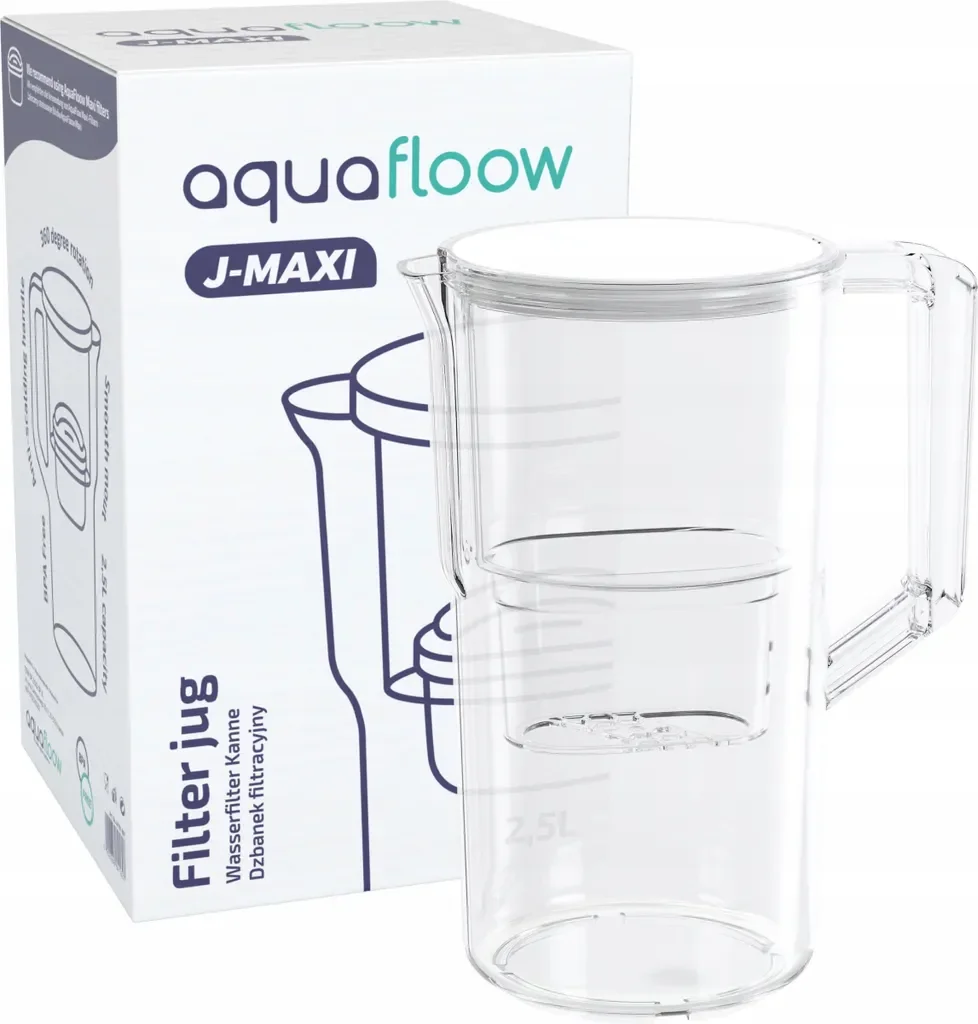 Aquafloow J-Maxi 2,5 L Wasserfilterkanne weiß für Leitungswasser